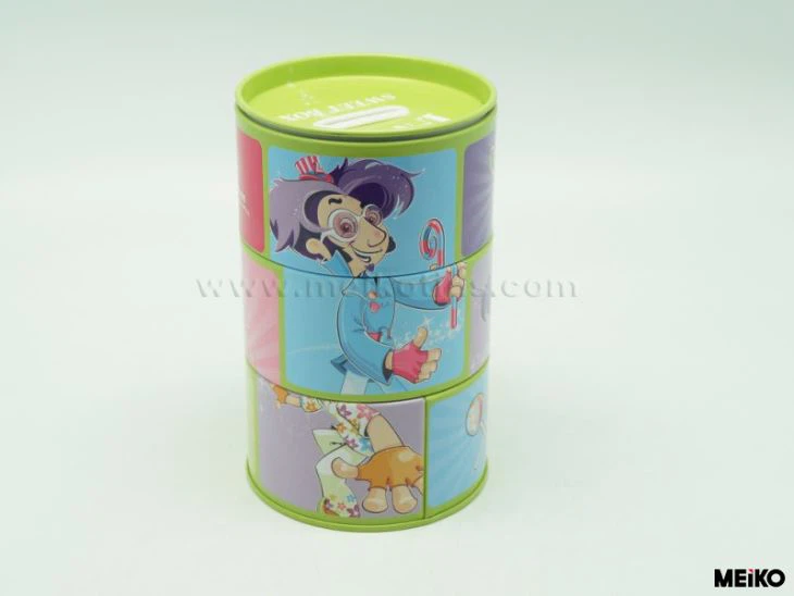 Rotate Three Section Round Coin Bank Tin